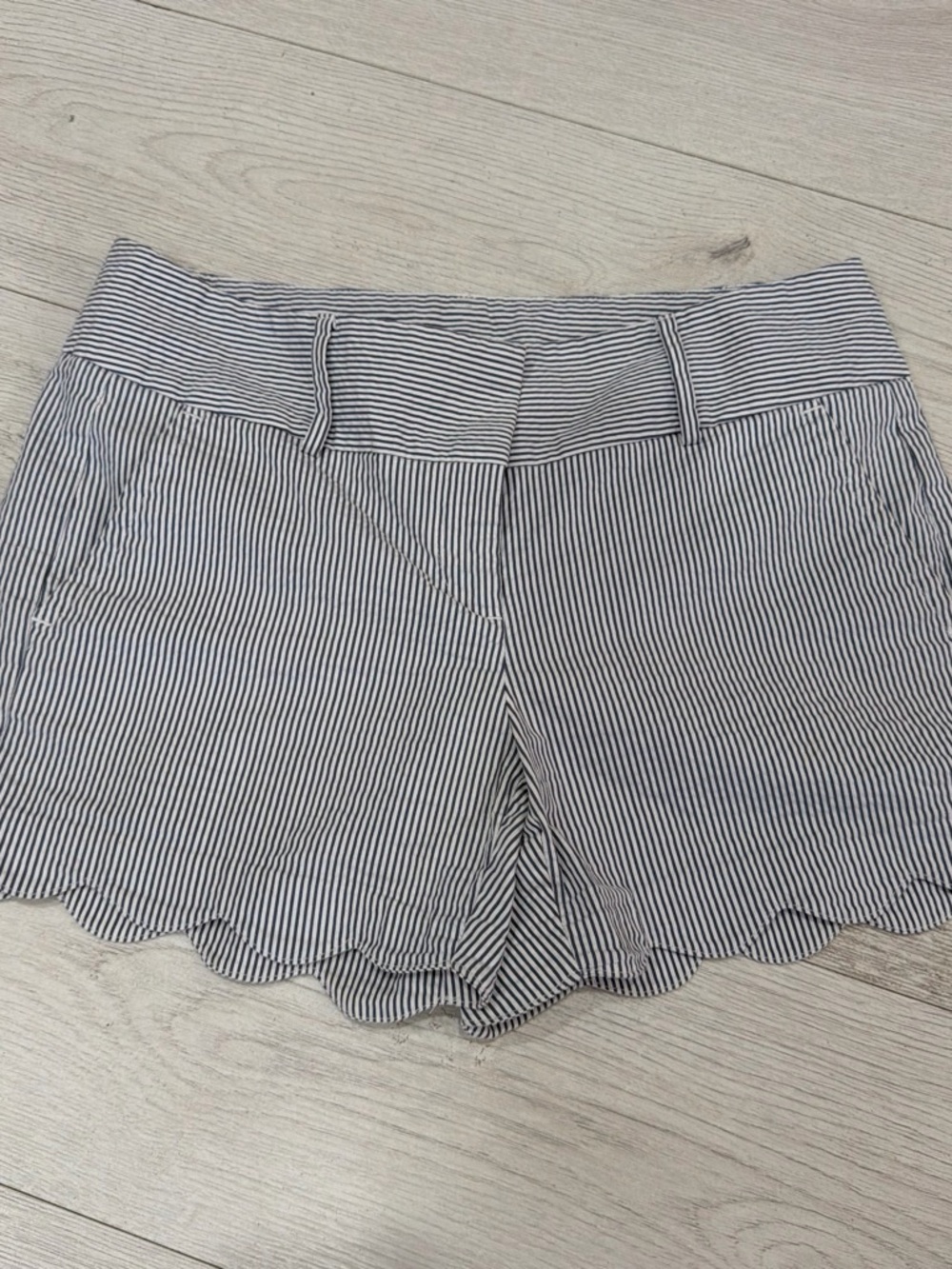 Ann Taylor Navy & White Striped Scalloped Hem Shorts